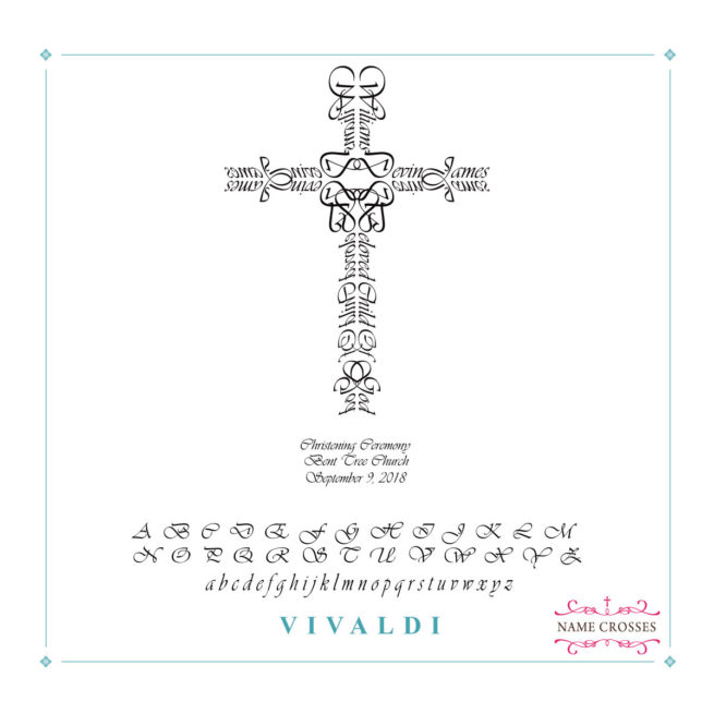 Personalized Christening Cross in Vivaldi font by Name Crosses www.namecrosses.com