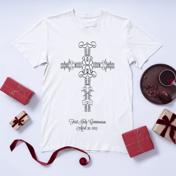 T-shirt featuring a personalized name cross design